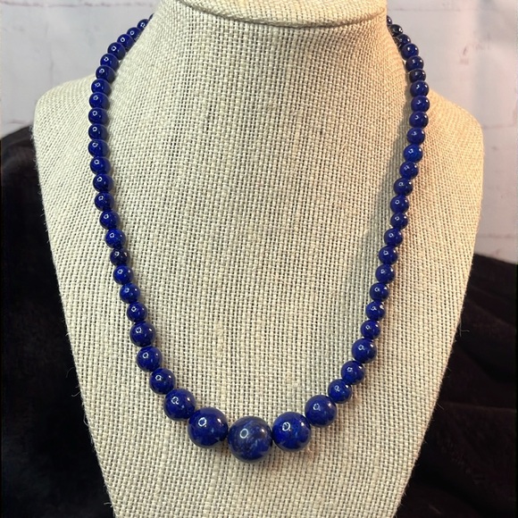 🛑 SOLD🛑 18” Solid Beaded Lapis Lazuli Sterling Silver Clasp Necklace 190carats - Picture 4 of 11